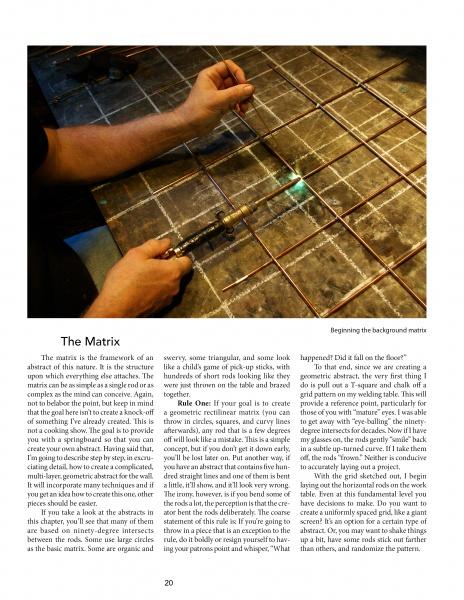 Practicing precise metalworking, a person uses a handheld torch to solder thin metal rods in a grid, as featured in "A Universe of Metal Sculpture" by Schiffer Publishing, Ltd., creating intricate sculpture techniques in a well-lit workspace.