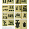 A grid collage of vintage book pages featuring black-and-white photos and illustrations of ornate Black Forest woodcarvings—furniture, animal sculptures, and decorative pieces—from "Black Forest Woodcarvings" by Schiffer Publishing, Ltd. Page 163 is shown.