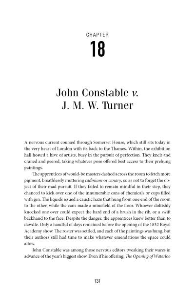 A book page titled Chapter 18: Bad Blood by Schiffer Publishing, Ltd. features text on artistic rivalries, painting styles, and exhibitions in the art world, with page number 131 at the bottom.