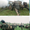 Two photos from "German World War II Reenacting" by Schiffer Publishing, Ltd. show soldiers in period uniforms firing artillery and standing by tanks on a grassy field, capturing the drama of a Wehrmacht reenactment.
