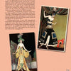 A peach-colored page from Schiffer Publishing, Ltd.'s Art Nouveau & Art Deco Fashion Postcards features text about M. Mondeoro and two vintage postcards of women in ornate, stylish Art Deco costumes.