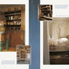Passion for Primitives by Schiffer Publishing, Ltd. features cozy home interiors with wooden shelves for dishes and collectibles, a checked tablecloth, a handmade quilt with drawers, and rustic decor, plus inset photos highlighting storage details.