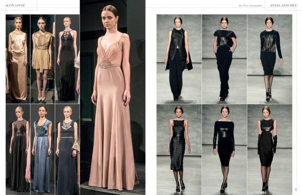 The SFP LookBook: Mercedes-Benz Fashion Week Fall/Winter 2014 Collections by Schiffer Publishing, Ltd. showcases models in elegant evening gowns, capturing the glamour of runway and studio looks from that season.