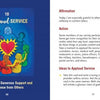 The left page of Thank Forward (Schiffer Publishing, Ltd.) shows vibrant hands around a heart with "10 Applaud Service—Gratitude for Generous Support and Acts of Kindness." The right page shares affirmations, actions, and ways to express thanks, like using gratitude cards.