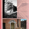 A black-and-white photo from Schiffer Publishing, Ltd.'s Haunted Asylums shows Hellingly Asylum’s exterior with a fire escape; below, a color shot depicts a graffiti-covered doorway amidst debris.