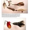 Two "Vintage Folk Art Fishing Lures and Tackle" by Schiffer Publishing, Ltd. are shown on a white background, each handcrafted with metal spinner blades, painted details, artificial hair or bristles, and finished with metal hooks.