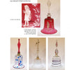 A catalog page features “Glass Bells from Around The World” by Schiffer Publishing, Ltd., displaying five uniquely designed, colorful bells. An inset spotlights a pink bell with a white girl motif. Each bell includes a descriptive caption.