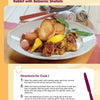 A plate with rabbit, balsamic shallots, lemon wedges, and toasted bread is shown on an interactive recipe page titled "Cooking Together" by Schiffer Publishing, Ltd., with directions and a purple title at the top.