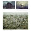 A page from "100 Boston Artists" by Schiffer Publishing, Ltd. features three evocative photos: a city building at dusk, a rain-soaked window with a yellow taxi, and a hazy cityscape—each with captions and print details below.