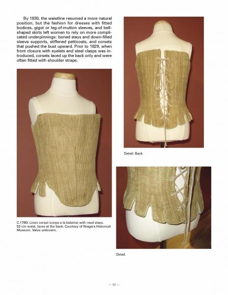 Schiffer Publishing, Ltd.'s Lingerie, inspired by historic styles from circa 1790, is shown on a mannequin. It features reed stays and back lacing, with close-ups that showcase the detailed stitching and fabric texture.