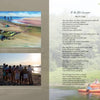 A two-page spread in *Hello Mother, Hello Father: Celebrating Summer Camp* (Schiffer Publishing, Ltd.) features the poem "To An Old Camper" with three classic camp photos: beach walk, sunset by the shore, and canoeing on a lake.