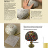 A photo guide from Schiffer Publishing, Ltd.’s Leaded Glass shows tracing and cutting paper templates, attaching them to a dome mold, assembling the leaded glass pieces, and displaying the finished lampshade on a stand.