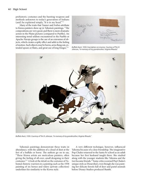 Quincy Tahoma by Schiffer Publishing, Ltd. features a Santa Fe-style painting of a mounted Native American hunter with a spear in pursuit of a buffalo, set against a plain background that highlights the dynamic motion of the hunt.