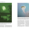 A spread from "The Essential Guide to UFO Sightings Since 1945" by Schiffer Publishing, Ltd. shows a green-tinted photo of a blurry Black Triangle UFO over a roof, and a white cloud shaped like a UFO with text on famous UFO sightings.