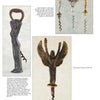 A page from Figural Corkscrews by Schiffer Publishing, Ltd. features four corkscrews shaped like women or angels, including bronze key and lady-shaped champagne openers, with descriptions and prices for each unique design.