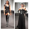 Models highlight cutting-edge style on the runway in "Emerging Fashion Designers 2" from Schiffer Publishing, Ltd.—one wears a black asymmetrical mini dress and thigh-high boots, the other a strapless black corset gown with long gloves.
