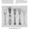 Five ornate pieces from the Sterling Silver Flatware For Dining Elegance collection by Schiffer Publishing, Ltd. are shown side by side, highlighting the intricate and varied designs typical of Victorian and Edwardian eras.