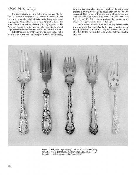 Five ornate pieces from the Sterling Silver Flatware For Dining Elegance collection by Schiffer Publishing, Ltd. are shown side by side, highlighting the intricate and varied designs typical of Victorian and Edwardian eras.