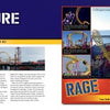 A spread from Schiffer Publishing, Ltd.'s "Coasting Around the UK" showcases Adventure Island, highlighting its thrilling rides with vivid roller coaster photos—including RAGE, the striking yellow and red looping coaster.