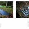 Two images from "Jewish Treasures of the Caribbean" (Schiffer Publishing, Ltd.): moss-covered gravestones in a forested Jewish cemetery—one shows leaning headstones on grass, the other a close-up of an engraved stone.