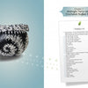A black round vase with white fern patterns, crafted using a wax design technique and a crocheted ruffled rim, is shown. To the right: a supply list from Schiffer Publishing’s "Wax on Gourds," Chapter 7 Midnight Ferns with Crocheted Ruffled Rim.