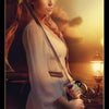 A woman in a flowing dress stands by a tree at sunset, gripping a sword, her determined expression evoking The Chronicles of Destiny Fortune Cards by Schiffer Publishing, Ltd. “4. The Heroine” is inscribed at the bottom of the image.