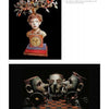 Top: A vibrant sculpture of a bust with a blooming tree head atop books and clock inspires in "Contemporary Sculptors" by Schiffer Publishing, Ltd. Bottom: Surreal chess scene with teapot and cup figures crafted from faces and wheels.
