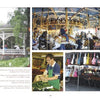 A collage from Schiffer Publishing, Ltd. captures Bucks County, Pennsylvania’s charm with a white garden gazebo, colorful carousel horses, a man weighing produce, and assorted handbags at a historic local market.