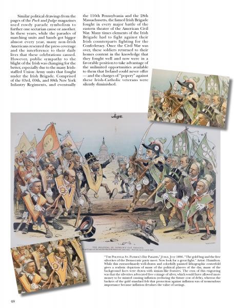 A page from St. Patrick's Day & Irish Collectibles by Schiffer Publishing, Ltd. displays illustrations of animals in military uniforms with flags and instruments, alongside text about Irish history and Civil War regiments.