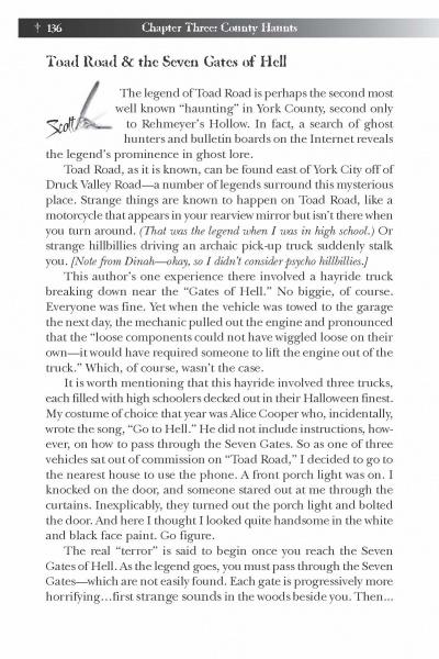 Spooky York, Pennsylvania by Schiffer Publishing, Ltd. explores York’s haunted history with ghostly sightings, urban legends, and eerie experiences from local lore. The book page features a signature on the left.