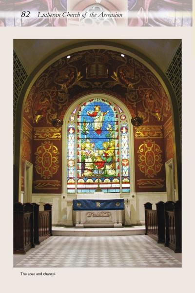 Featured in Schiffer Publishing, Ltd.’s "Savannah’s Historic Churches," this apse and chancel has wooden pews, ornate red and gold walls, and a stunning stained glass window, showcasing Savannah's elegant religious architecture.