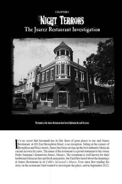 Black and white photo of Juarez Restaurant—a two-story, rounded corner building with balcony under a dramatic sky. Featured in Schiffer Publishing, Ltd.'s "Savannah's Afterlife II," it’s a top Savannah ghost hotspot for paranormal investigations.