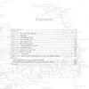 The table of contents in Cape Cod and the Islands by Schiffer Publishing, Ltd. lists chapters on Cape Cod’s landscape, towns, resources, shipwrecks, and art groups with page numbers. A faint map and references to oil paintings enhance the background.