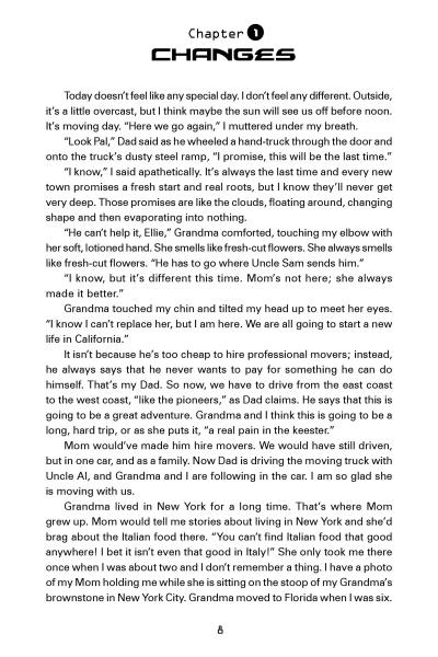 A page from SPI: The Case of the Dark Shadow by Schiffer Publishing, Ltd. shows Chapter 1: Changes, where a girl reflects on moving, her family's experiences, and memories of homes with mysterious haunts. Page number 6 appears at the bottom.