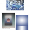 A page showcases three abstract paintings from "Contemporary Art of the Southwest" by Schiffer Publishing, Ltd.: a mirrored house in a dreamy sky, a central circle on an atmospheric gradient, and a blue gradient with glowing light, each labeled by title and size.
