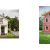 The book "Backroads Buildings" by Schiffer Publishing, Ltd. features photos of rural American architecture, like a weathered white house with antiques and a red building with tall windows, showcasing the heritage of forgotten structures.