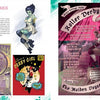 Discover "Roller Derby / Girl Gang" by Schiffer Publishing, Ltd.: a two-page comic-style spread spotlighting artist Dani Kaulakis on the left and a dynamic, tattooed skater poster celebrating female empowerment on the right.