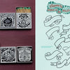 On the left, four matchboxes with vintage ad art for pills, whiskey, and tobacco; on the right, hand-drawn banners displaying “Tattoo Lettering & Banners” from Schiffer Publishing, Ltd., inspired by matchbox designs.