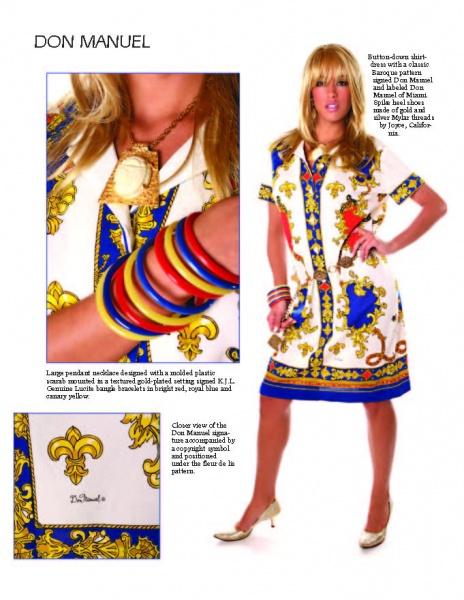 A woman showcases Schiffer Publishing, Ltd.'s Signature Prints, wearing a dress and necklace that highlight the brand's luxurious style.