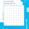 SumSearch by Schiffer Publishing, Ltd. offers a 9x9 numeric puzzle grid. Find all groups of 3+ digits that total 16 and mark them with checkboxes in this fun brain game challenge.