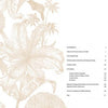 On the right, a table of contents for "Heritage Gardens, Heirloom Seeds" by Schiffer Publishing, Ltd. lists section titles and pages, beginning with Acknowledgements and ending with Index. Left side shows a floral beige illustration inspired by heritage gardens.