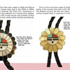 Two bolo ties from Schiffer Publishing, Ltd.: the "Hopi Bird and Sun Face in Zuni Jewelry," featuring mosaic inlays of turquoise, red coral, mother-of-pearl, and jet; one is round, the other has flower-like petal edges.