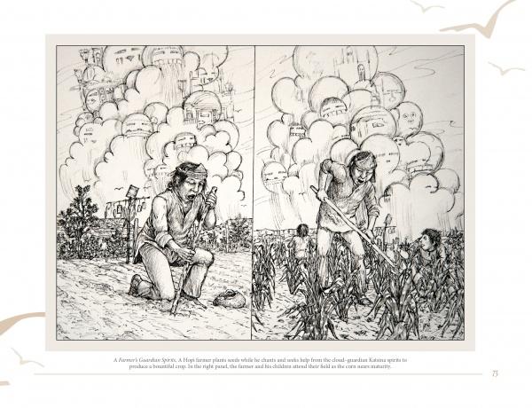 Neil David's Hopi World from Schiffer Publishing, Ltd. features art inspired by Hopi culture, such as scenes of men working in fields that reflect traditional practices.