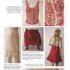 A collage from Schiffer Publishing, Ltd.'s "Irresistible: The Art of Lingerie, 1920s-1980s" showcases vintage red and white women’s corsets, skirts, dresses, and lingerie with lace and florals, captioned on a white background.