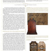 A magazine page from Schiffer Publishing, Ltd.’s Rare and Unusual Black Forest Clocks features an article with text, a close-up of handwritten notes, and two images of antique clocks showing the back panel and internal mechanism.