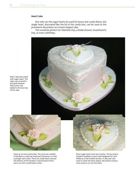 Sugar Art by Schiffer Publishing, Ltd. features a heart-shaped cake adorned with white lace-like icing, pink ribbon, and pastel flowers, highlighting skillful cake decorating. A close-up shows a smaller matching heart-shaped cake.