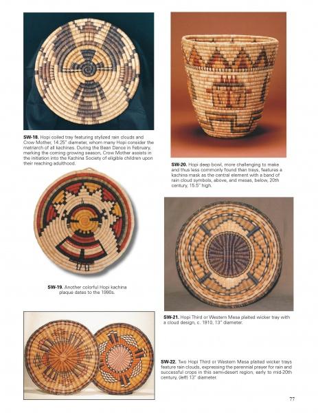 A page from the Schiffer Publishing, Ltd. catalog showcases five "American Indian Baskets" with intricate geometric patterns in natural colors, each described and numbered—an ideal vintage Native American basketry addition. The background is off-white.