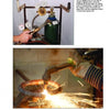 Top: Hands adjust gas tank gauges. Bottom: A torch cuts rebar for concrete furniture, sending out bright sparks. From "Creating Concrete Art Furniture" by Schiffer Publishing, Ltd.