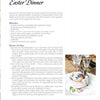 A page from Schiffer Publishing, Ltd.'s "Seasonal Table Settings," featuring Easter dinner decor ideas and festive table-setting steps, with a photo of a place setting showcasing an egg labeled SAM in a decorative nest.