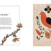 Birds in the Barnes Foundation by Schiffer Publishing, Ltd. features a spread with a left page titled Singing to the Birds with floral accents and a right page showing a folk-style orange and black bird among colorful flowers.